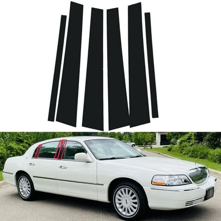 6pcs Glossy Black Pillar Posts Window Door Cover Trim for 1998-2011 Lincoln Town Car