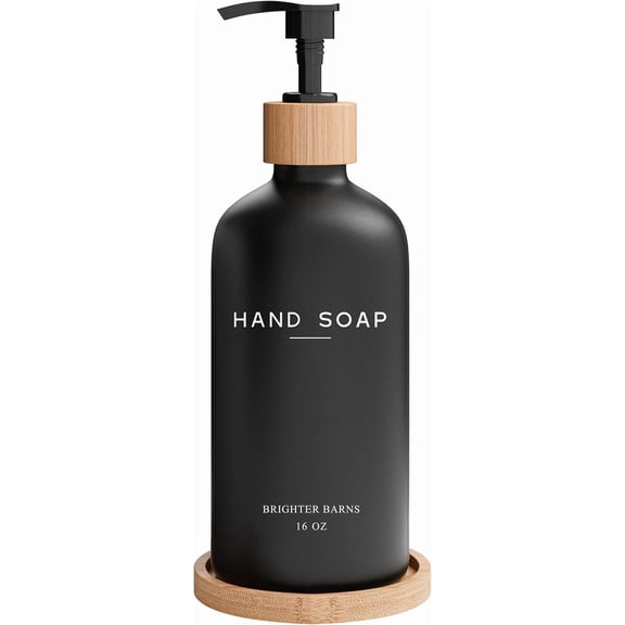 Black Glass Hand Soap Dispenser Bathroom Set by - Bathroom Soap Dispenser Set with Tray - Glass Pump Bottle - Luxury Bathroom Accessories for Hotel, Vacation Rental, Restaurants (Black)