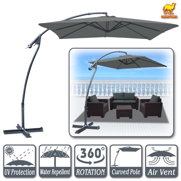Strong Camel 8 X 8 Cantilever Hanging Umbrella Offset Patio Umbrella Garden Outdoor Sunshade Market 360 Degree Rotational Function In Grey Color Walmart Com Walmart Com