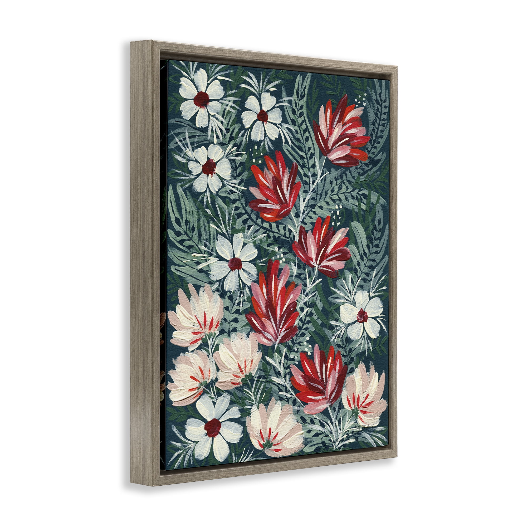 Stupell Industries Folksy Floral Pattern Botanical & Floral Painting Brown Floater Framed Art Print Wall Art, 25 x 31