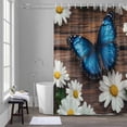 thumbnail image 5 of Blue Butterfly Daisy Shower Curtain for Bathroom, Spring White Floral Flower Plant Wood Grain Waterproof Cloth Fabric Bathroom Accessories Set with 12 Rust Proof Plastic Hooks, 66"x72", 5 of 9