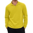 thumbnail image 2 of Hearthz S-4XL Mens Polo Shirt V-Neck Collared Long Sleeve Shirts for Men Cotton Big and Tall Mens Solid Color T Shirts Yellow L, 2 of 7
