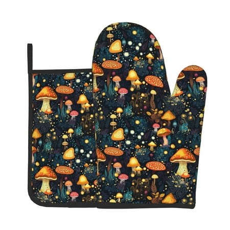 

Junzan Colorful Plants Mushroom Pattern Oven Mitts and Pot Holders 2 pcs Set Potholders BBQ Gloves Long Kitchen Oven Glove for Cooking Baking Grilling (2-Piece Set 11 Inch)