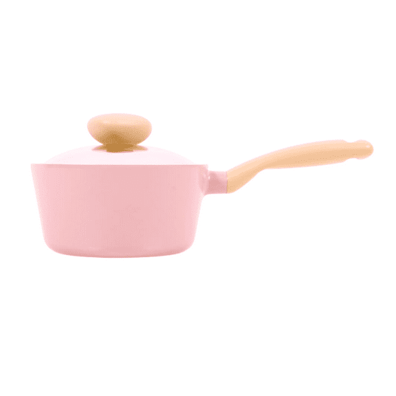 Neoflam Pink Retro 1.5qt Ceramic Coated Nonstick Saucepan with Glass Lid, Heat Resistant Bakelite Handle, Made in Korea ( 18cm/7" )