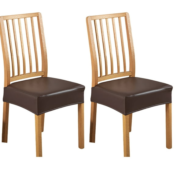 Dznils Waterproof PU Chair Seat Covers for Dining Room, Washable Chair Slipcovers, Set of 2, Brown
