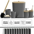 thumbnail image 5 of Clara Clark  Bamboo Bathroom Accessories Set with Shower Curtain Set, Toilet Brush, Trash Can & Soap Dispenser Complete Set - Grey, 5 of 5