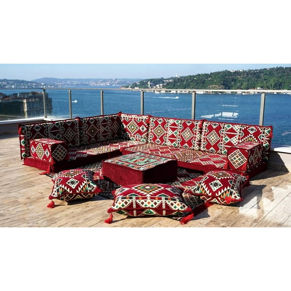 Burgundy Floor Cushions Sofa, Arabic Majlis, Turkish Sofa Set, L Shaped Modular Sofa, Arabic Floor Cushions, Sofa Bed, Sectionals for Living Room