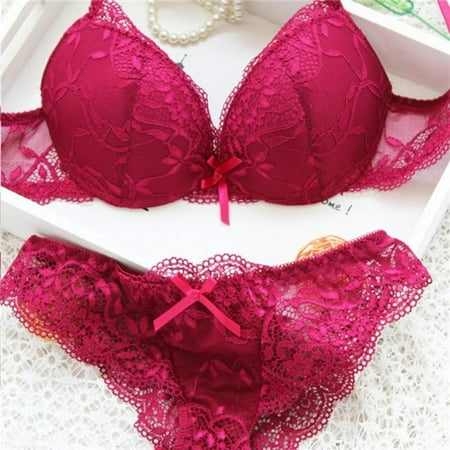 

[Big Clear!]Women Charming Hollow Wireless Bras and Panty Sets Romantic Elegant Lace Breathable Bralette Young Women Underwear Set