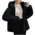 thumbnail image 2 of Lovskoo Women's Faux Fur Fleece Coat Spring and Winter Trendy Thick Warm Short Shearling Fuzzy Furry Jacket with Hood Black, 2 of 9