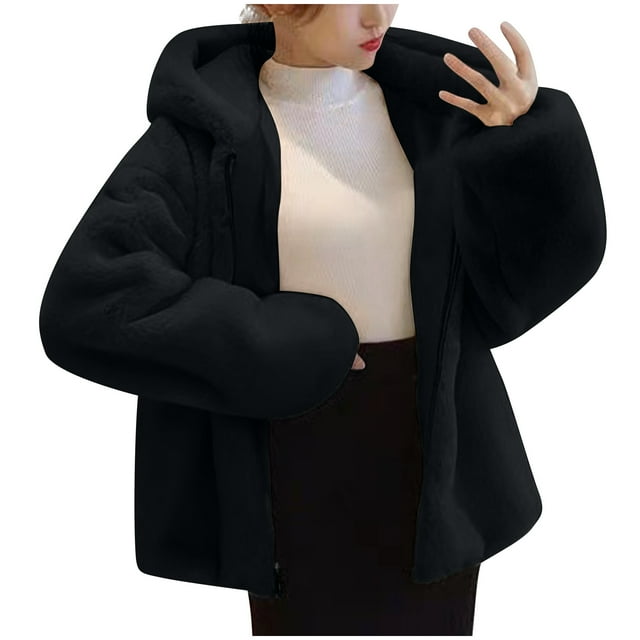 LSLJS Manteau Femme Mode Uni à Poches Veste Peluche Manches Longues à Revers