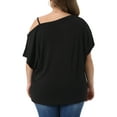 thumbnail image 3 of Agnes Orinda Women's Plus Size Tops V Neck One Cold Shoulder Short Sleeve t Shirt Summer Casual Blouse 4X Black, 3 of 6