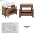 thumbnail image 3 of 36" Wood Bathroom Vanity with Sink, Freestanding Small Bathroom Storage Vanity Cabinet with 2 Soft Close Rattan Door, 3 Drawers, Brown, 3 of 8