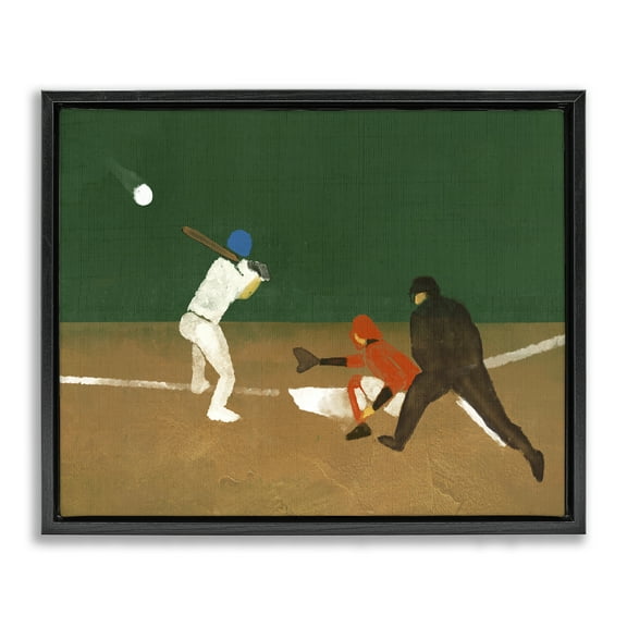 Stupell Industries Batting Baseball Players Sports Painting Black Floater Framed Canvas Art Print Wall Art, 21 x 17