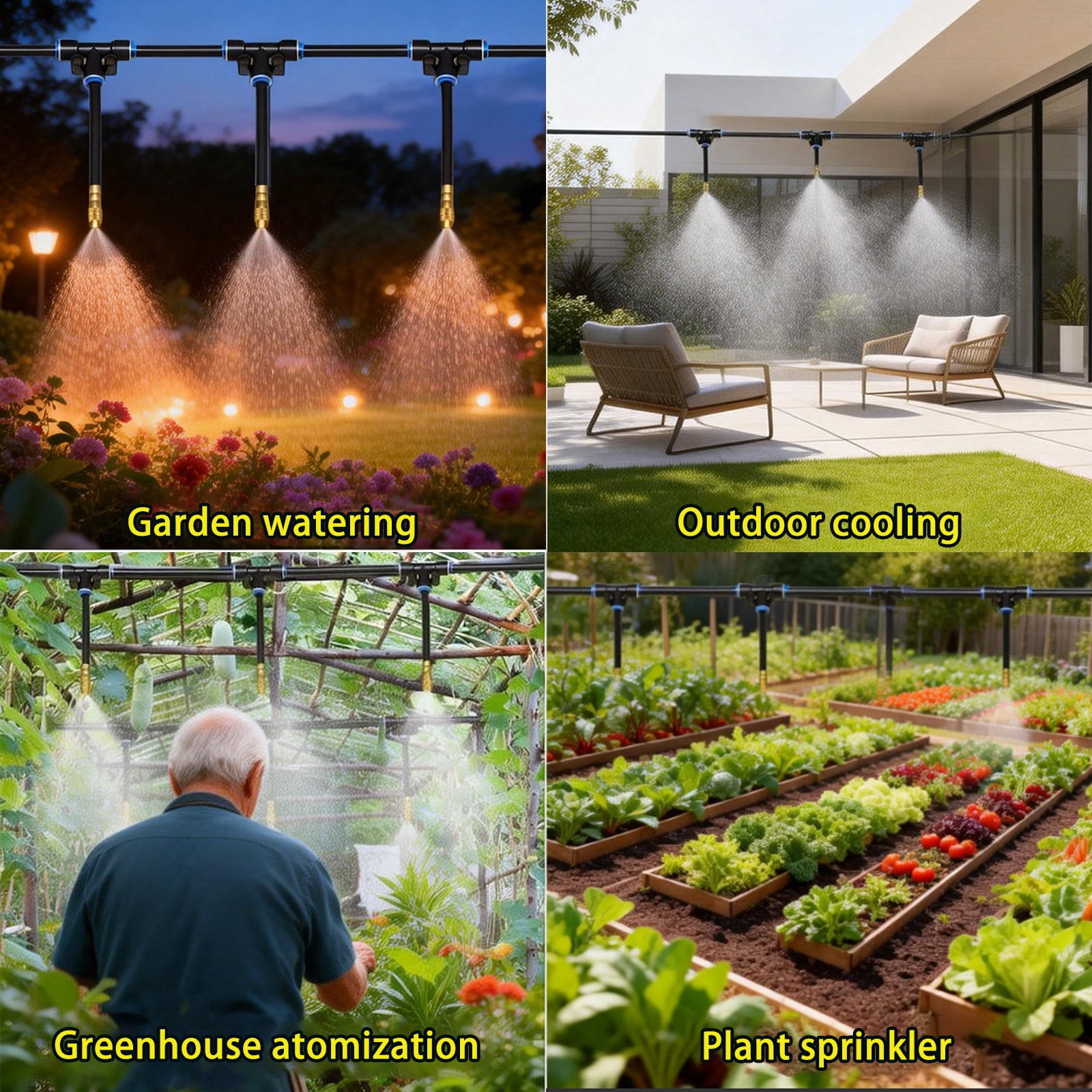 50FT Drip Irrigation Kit with Adjustable Nozzles & Quick Connect - Automatic Watering System for Raised Bed Garden, Greenhouse, Containers, Potted Plants - Water Efficient DIY Kit