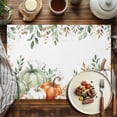 thumbnail image 4 of Fall Pumpkin Placemats Set of 6 Green Eucalyptus Leaves Flower Harvest Heat Insulated Linen Place Mats, Washable Stain-Proof Table Mats for Dining Tables Holiday Decor 13x19inch, 4 of 9