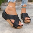 thumbnail image 4 of Pandaie Wedge Sandals for Women 2026 Platform Cork Heel Open Toe Slip on Slides Criss Cross Casual Dressy Summer Beach Vacation Shoes Black Size 9.5, 4 of 9