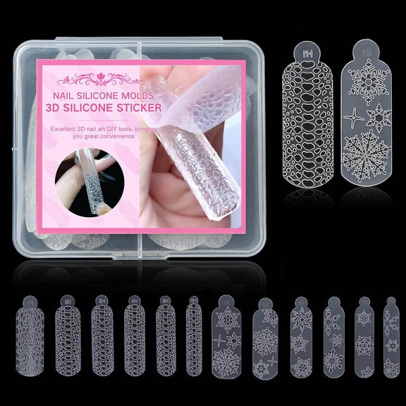 Nails Mold Soft Reusable Silicone Nails Template with 3D Christmas Snowflake and leopards Patterns Easy Manicure Tool
