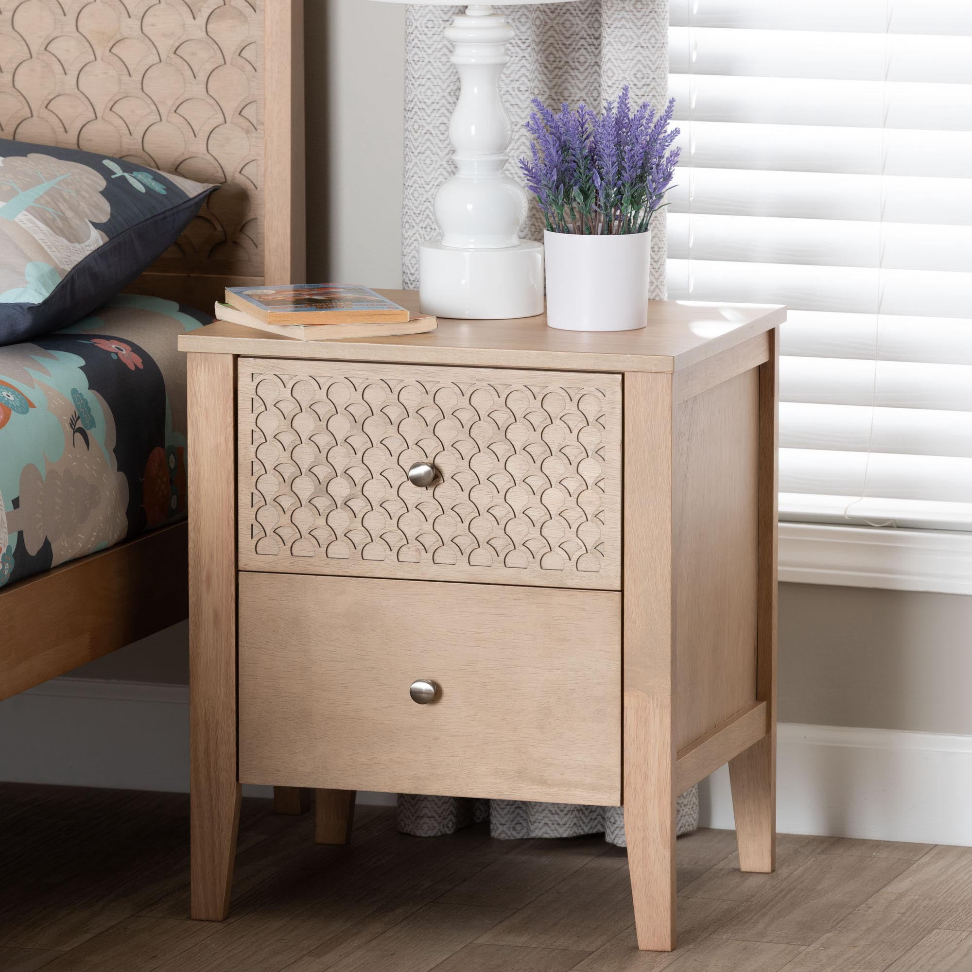 Baxton Studio Lara Modern Nightstand, 2-Drawer, Oak Brown