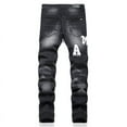 thumbnail image 2 of Pantalones vaqueros negros retro con agujeros para hombre, pantalones ajustados elásticos de moda, pantalones versátiles para hombre, AM, europeo, 2 of 5