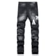 thumbnail image 2 of Pantalones vaqueros negros retro con agujeros para hombre, pantalones ajustados elásticos de moda, pantalones versátiles para hombre, AM, europeo, 2 of 5