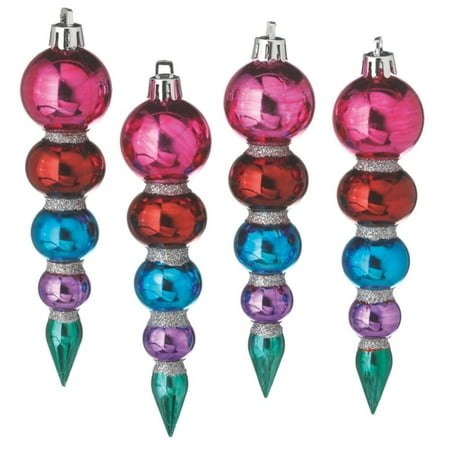 set of 4 multi color tone shatterproof finial tone christmas decorations