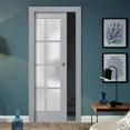 thumbnail image 3 of Sliding French Pocket Door with Frosted Glass | Veregio 7412 Matte Grey | Kit Trims Rail Hardware | Solid Wood Interior Bedroom Sturdy Doors-18" x 96", 3 of 6