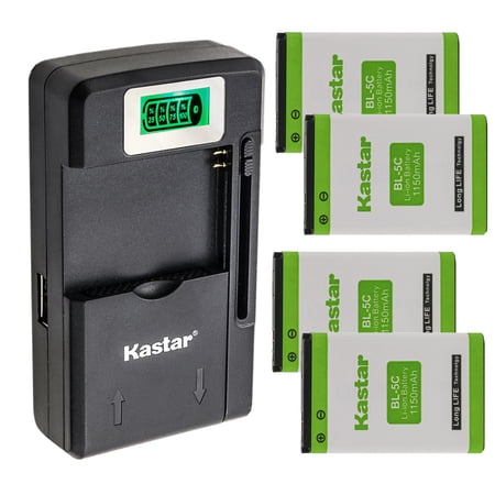 Kastar 4-Pack BL-5C Battery and Smart LCD Charger Replacement for Doro 2414 2415 2424 DFC-0150 Domo EnGenius Freesty EnGenius EP-802 EnGenius Freesty l2 Funktel D11 Funktel FC11