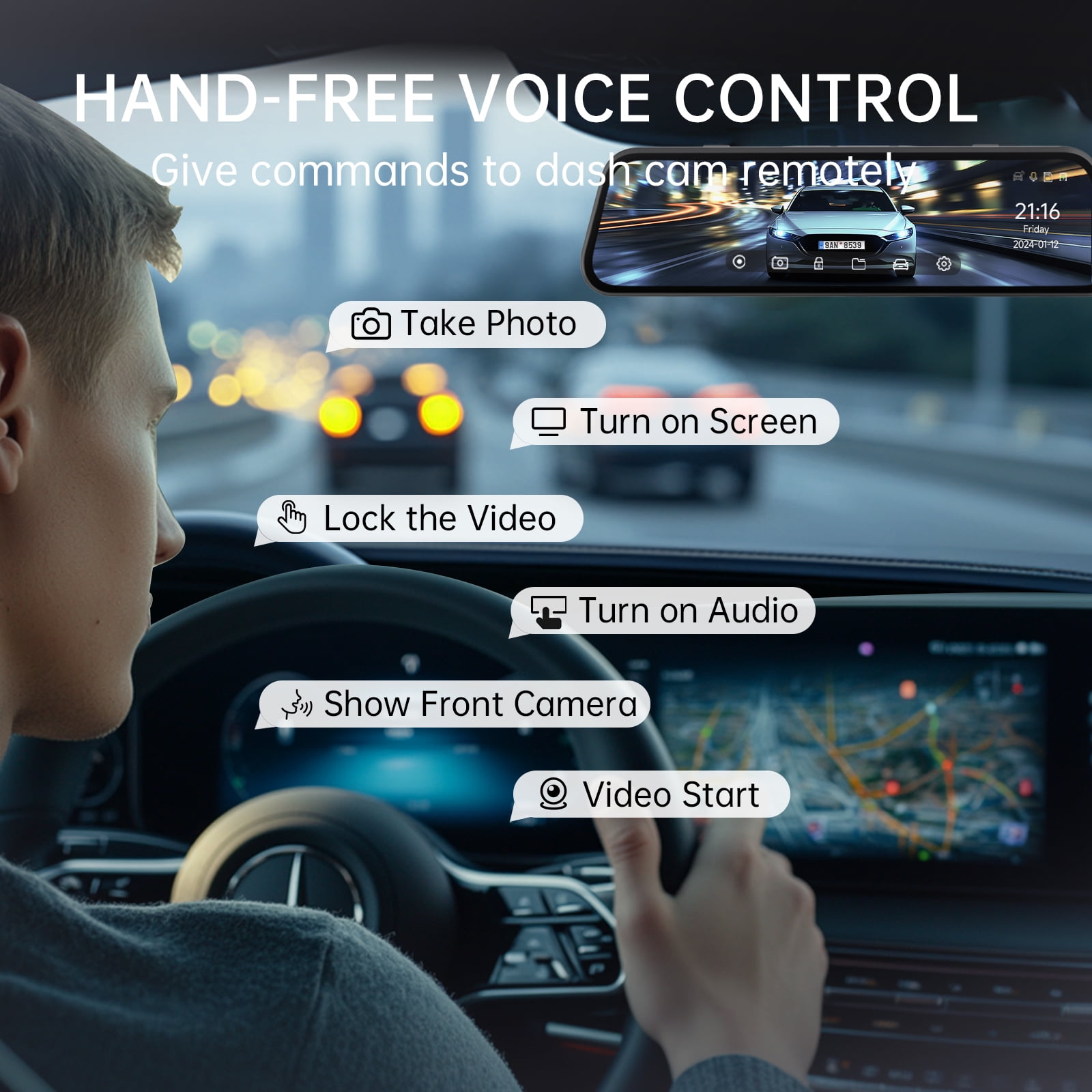 Dash Cam, 4K UHD Dual Dash Cam Front and Rear, 10"Touch Screen Mirror Camera, Night Vision, Voice Control, G-Sensor, 32GB SD Included