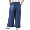 thumbnail image 4 of Agnes Orinda Women's Plus Size Jeans Drawstring Elastic Waist Denim Pants Casual Wide Leg Chambray Palazzo Pants with Pockets 1X Dark Blue, 4 of 8