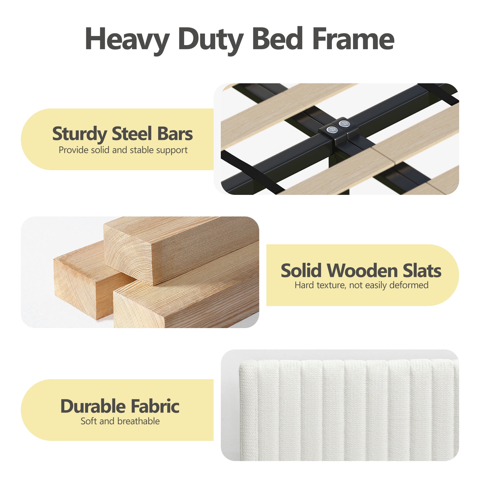 COOLHUT Upholstered Queen Size Platform Bed Frame with 4 Storage Drawers and Headboard, Wing Edge Design/Noise-Free/Wooden Slats Support/No Box Spring Needed/Easy Assembly, White