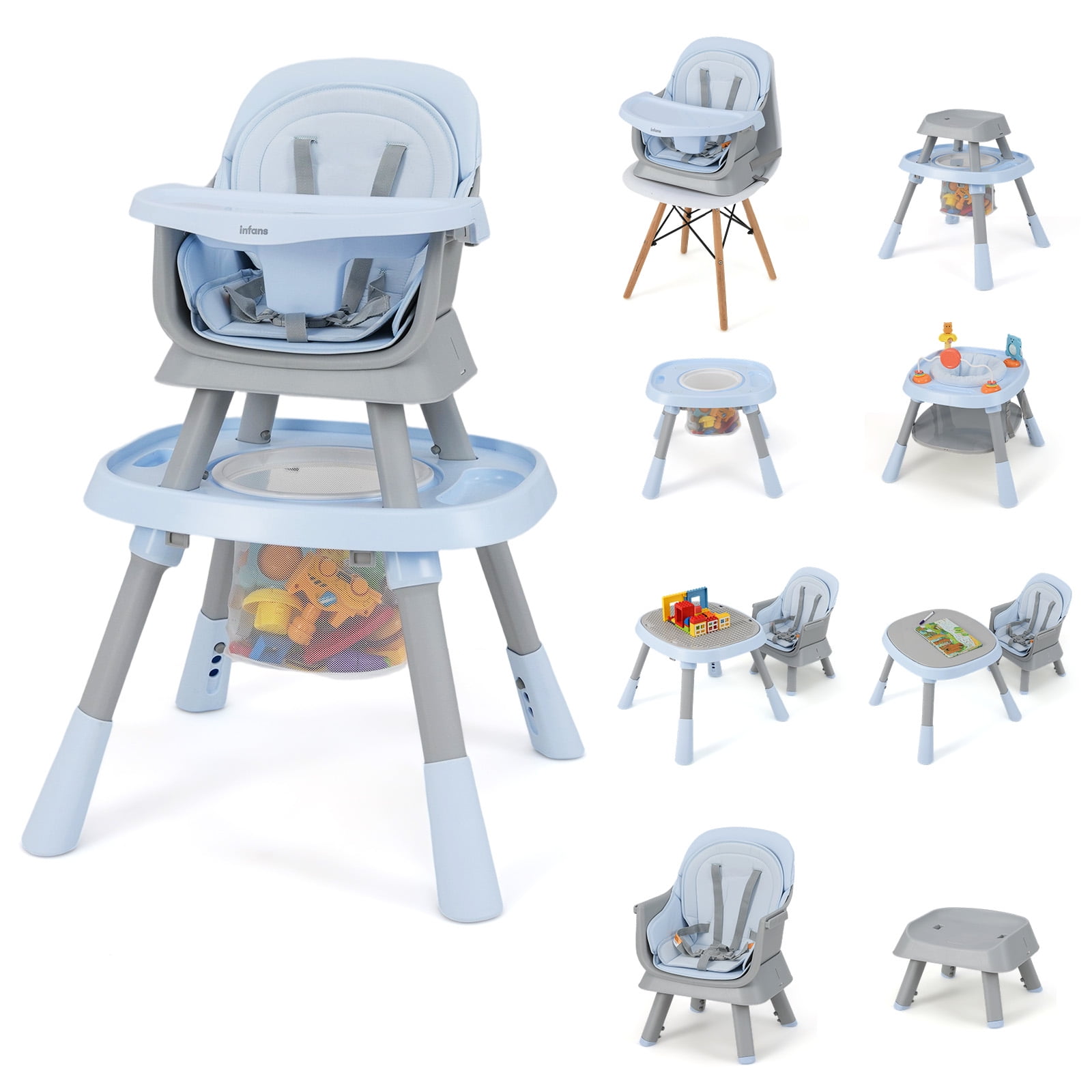 Olakids Infans 9-in-1 Convertible High Chair, Blue