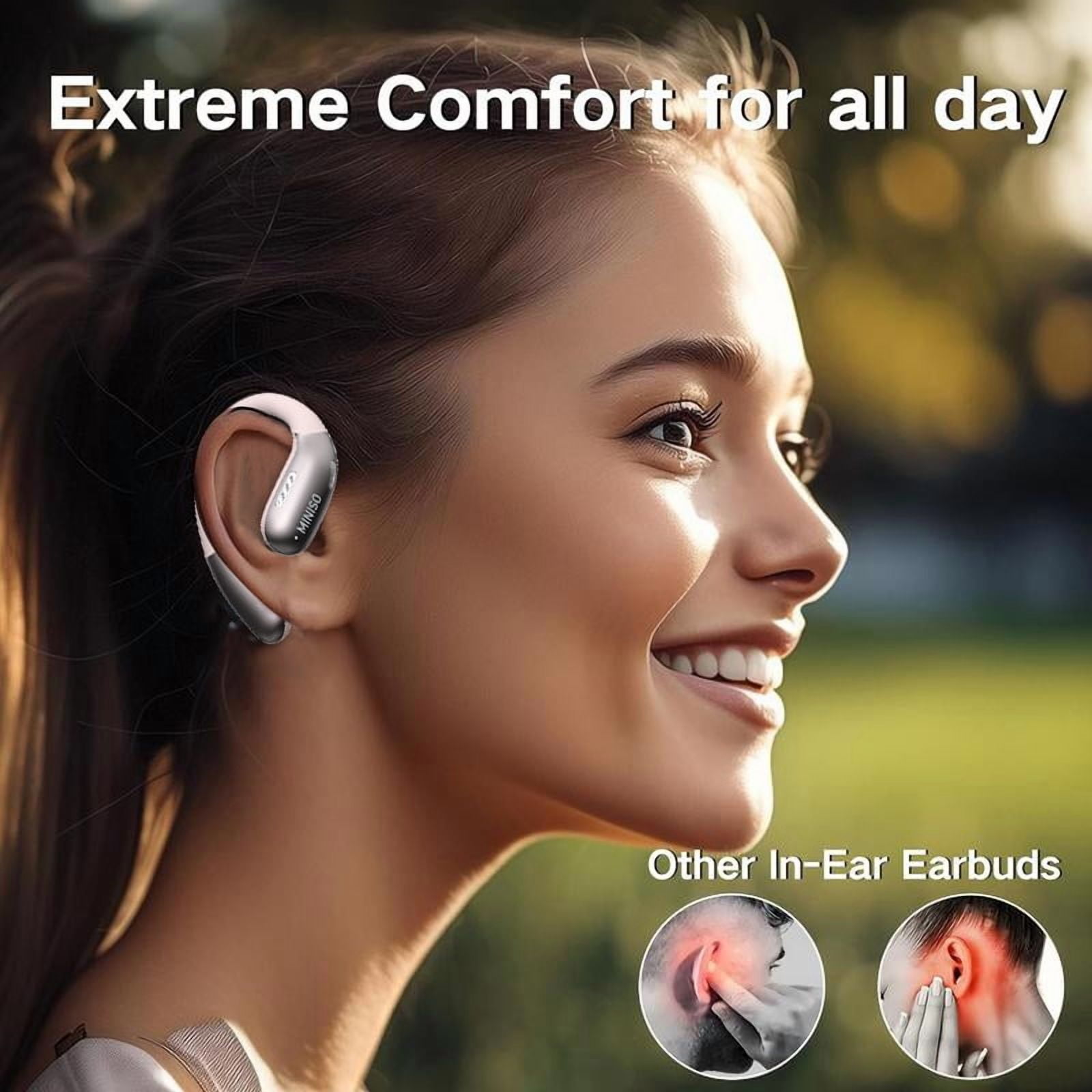MINISO X28 Wireless Bluetooth 5.4 Earbuds Headphones, Open-Ear Design, AI Translator, 130+ Languages, 40H Playtime, IPX5 Waterproof, Pink + Earbud Case