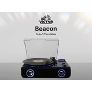 VICTOR Beacon 5-in-1 Turntable System with 3-Speed Record Player, FM Radio, Dual Bluetooth In & Out, Built-in Stereo Speakers, and Blue LED Accent Lighting, Black (VHRP-1200-BK)