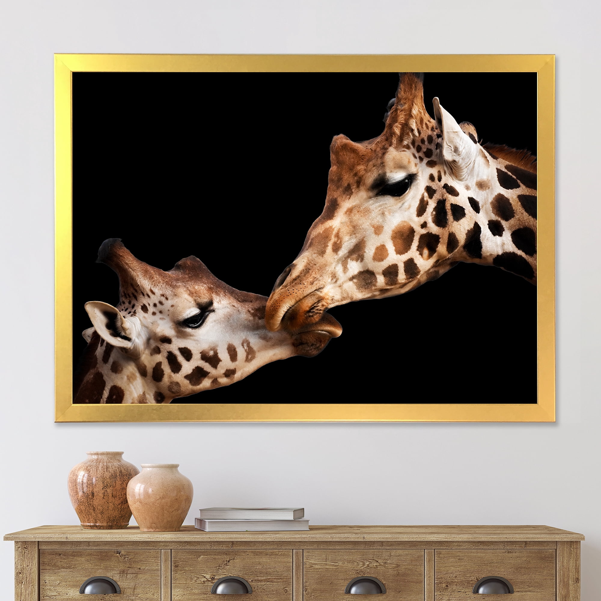 Designart 'Close UP Of Two Giraffes Kissing II' Farmhouse Framed Art Print