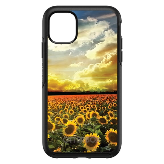 DistinctInk OtterBox Symmetry Custom Case for Apple iPhone 15 (6.1" Screen) - Green Blue Yellow Sunflowers - Wireless Charging Compatible