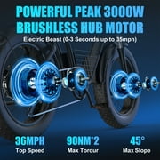 Kickwey 3000W Peak Dual Motor Electric Bicycle for Adults, 48V/23AH Battery Full Suspension Mountain Ebike, 20x4.0 Fat Tires Max 36MPH Dirt Bike, 75 Miles Mechanical Disc Brake Motorcycle