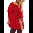 thumbnail image 3 of Tops Tipo Túnica A Rayas para Mujer, Camisa Informal de Gran Tamaño con Bloques de Color, Cuello Redondo, Corta, Estampado. Rojo M, 3 of 7