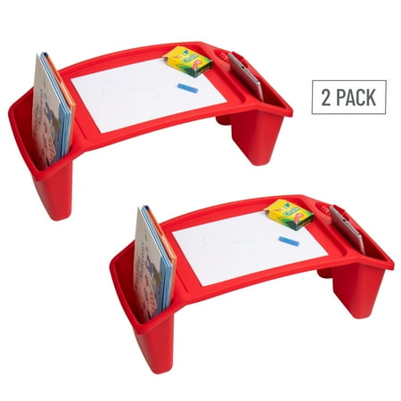 Mind Reader - Kids Lap Desk, Activity Tray, Drawing, Stackable, Portable, Plastic, 22.25"L x 10.75"W x 8.5"H, Set of 2 - Red