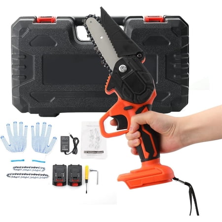 YILIKISS Mini Chainsaw Cordless  4 Inches and 6 Inches Cordless Electric Chainsaw with 2 Rechargeable Batteries  Portable Chain Saw for Branch Wood Cutting Garden Tree Logging Trimming