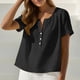 thumbnail image 1 of Craaazy Women's Casual V Neck Blouse, Solid Color Short Sleeve Cotton Linen Top, Loose Fit Comfy Henley Tunic for Daily Wear Gifts, 1 of 9