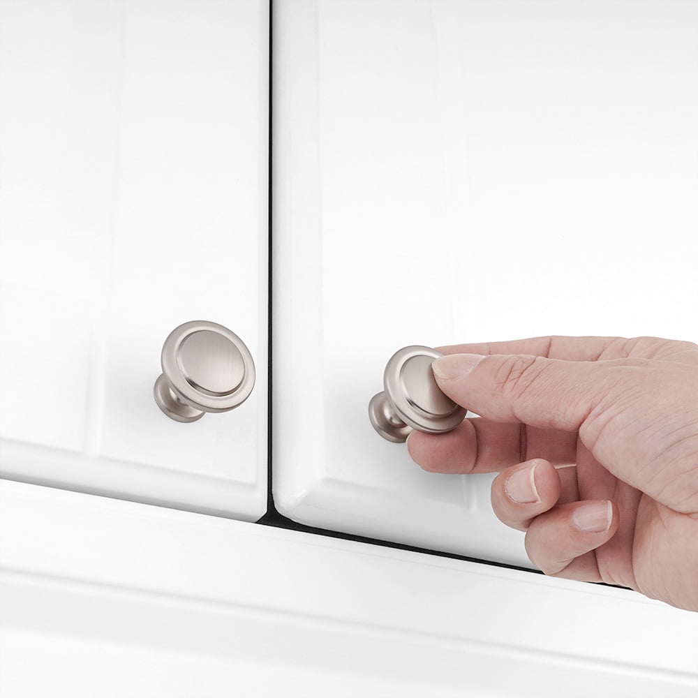 KOOFIZO 10 Pack Stepped Round Cabinet Knob - Brushed Nickel Pull Handle (Dia.31mm / 1.2 Inch)
