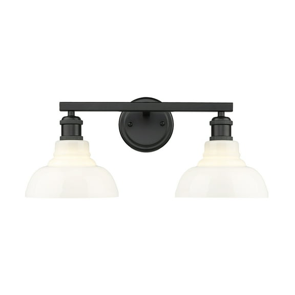 Yep by Golden Lighting Carver 2-light Vanity in Matte Black and Vintage Milk Glass