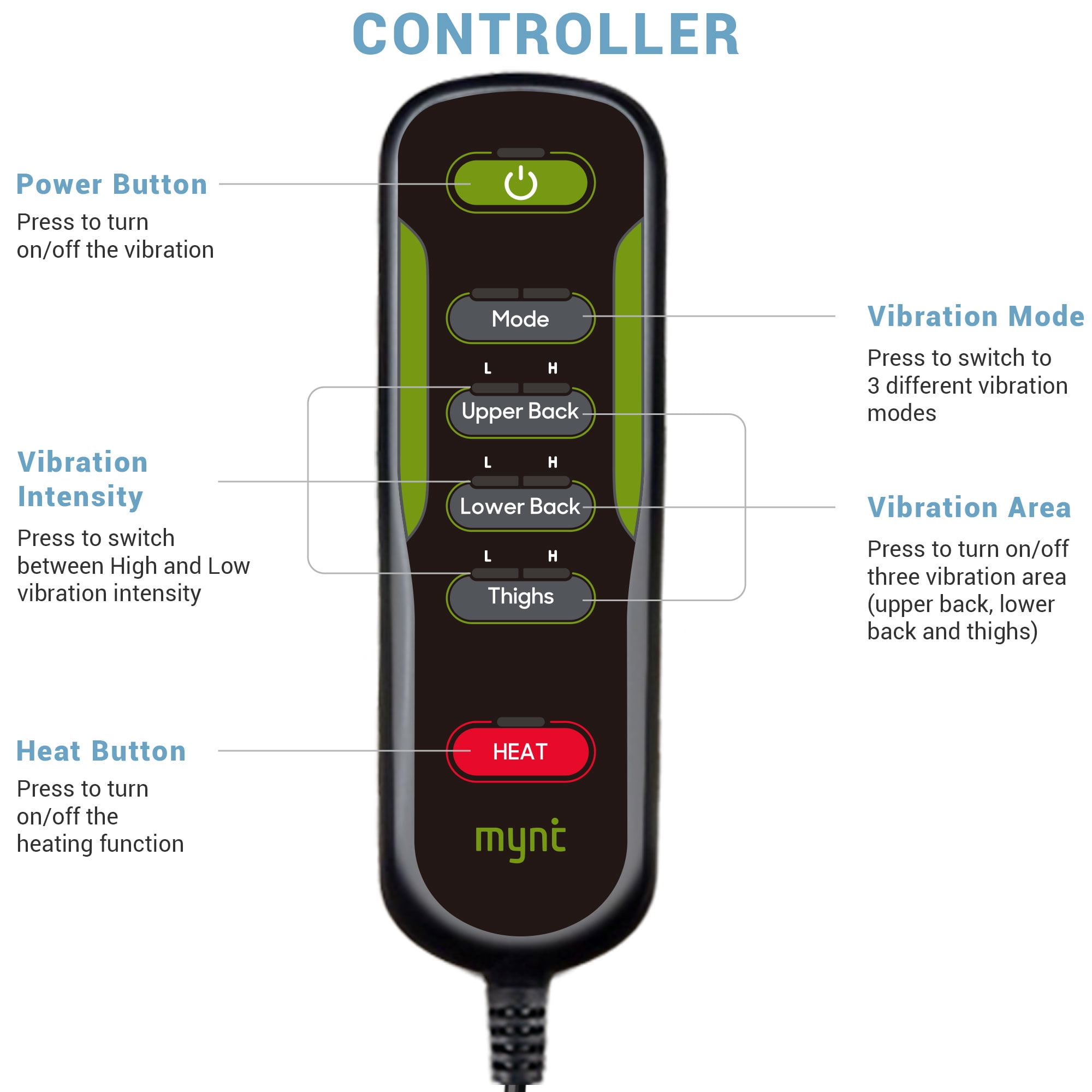 Mynt Vibration Massage Pad with Heat, Back Massager for Car and Chair, Black