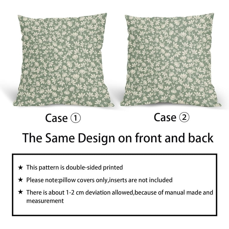 Sage Green and Cream Floral Pillow Covers 18x18 Inch Set of
