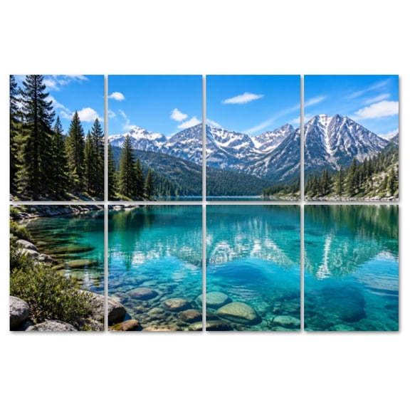 8 Pack Art Acoustic Panels Sound Absorbing Lake Cove iceberg forest stone blue green Snowy Mountains Pine Trees Decorative Soundproof Wall Panels Self Adhesive for Recording Studios Office 48"x32"