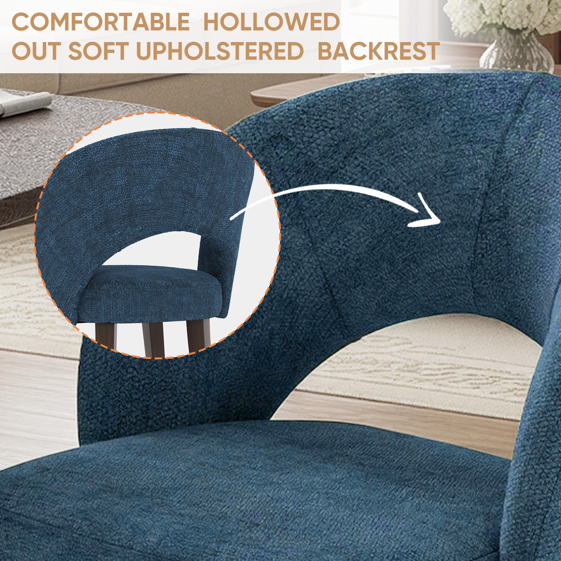 MOONNISS Upholstered Dining Chairs Set of 4, Mid Century Modern Dining Chairs with Solid Wood Legs, Curved Back Kitchen Chairs, Farmhouse Side Chairs for Dining Room,Blue
