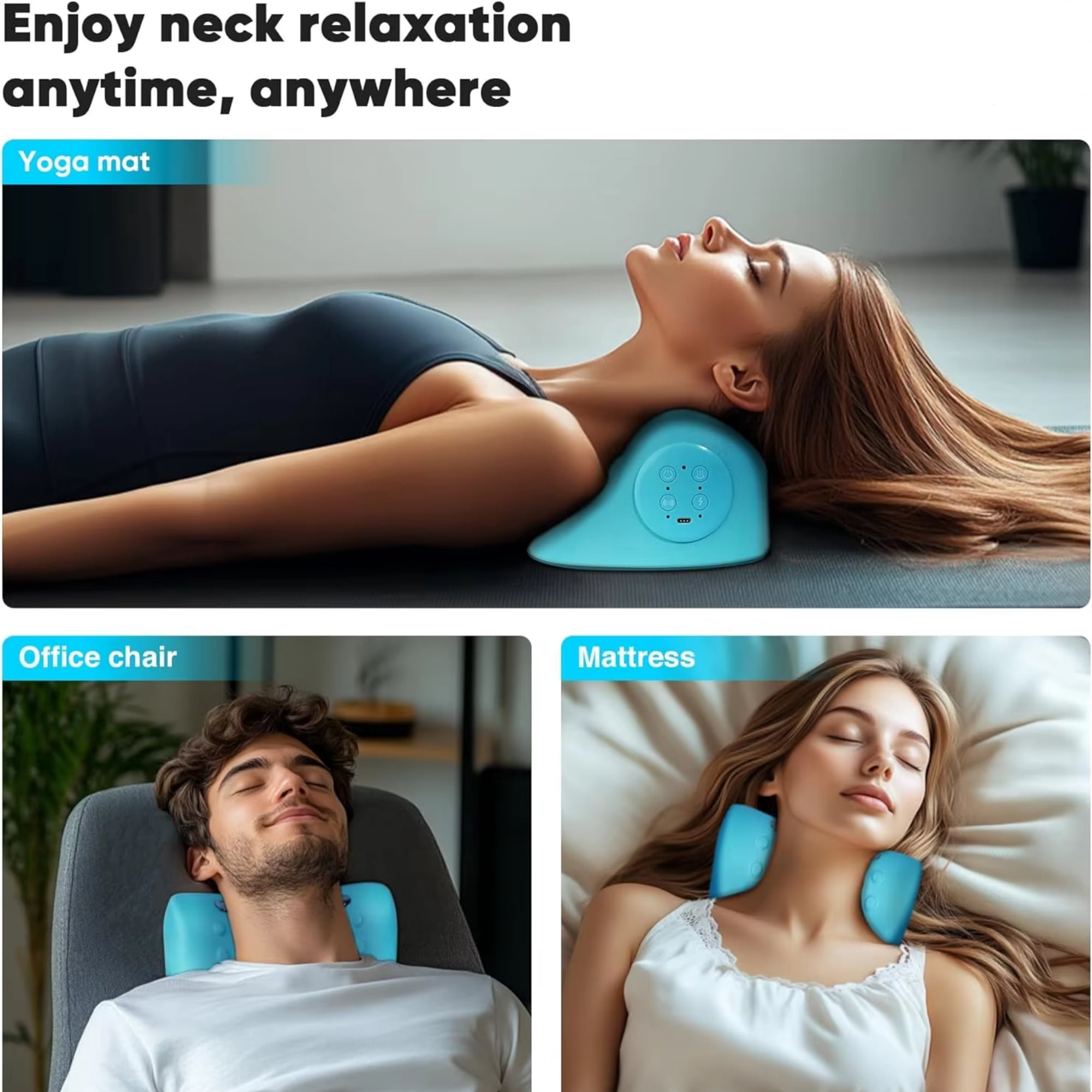 Electric Heated Neck Massager & Cervical Traction Pillow, 3 Mode Deep Tissue Stretcher for Pain Relief & Posture Correction