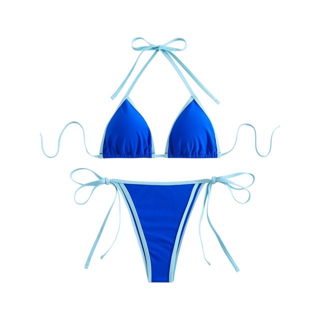 Jamicy Bikini Sets for Women 2025 New Women's Striped Halter Top Tie Knot Side Bikni Bottom Bikini Sets Swimwears