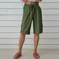 thumbnail image 7 of Bloomae Linen Shorts for Women Plus Size Casual Drawstring Bermuda Shorts Summer Beach Shorts Elastic Hiigh Waisted Loose Lounge Bottoms Army Green XL, 7 of 7