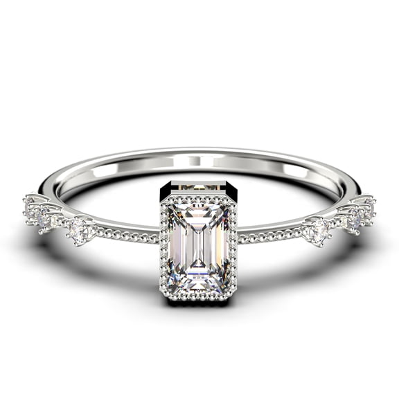 1.25 Carat Emerald Cut Diamond Moissanite Thin Engagement Ring, Slim Wedding Ring in 925 Sterling Silver With 18k White Gold Plating Gift For Her, Holiday Gift, Promise Ring, Anniversary Ring